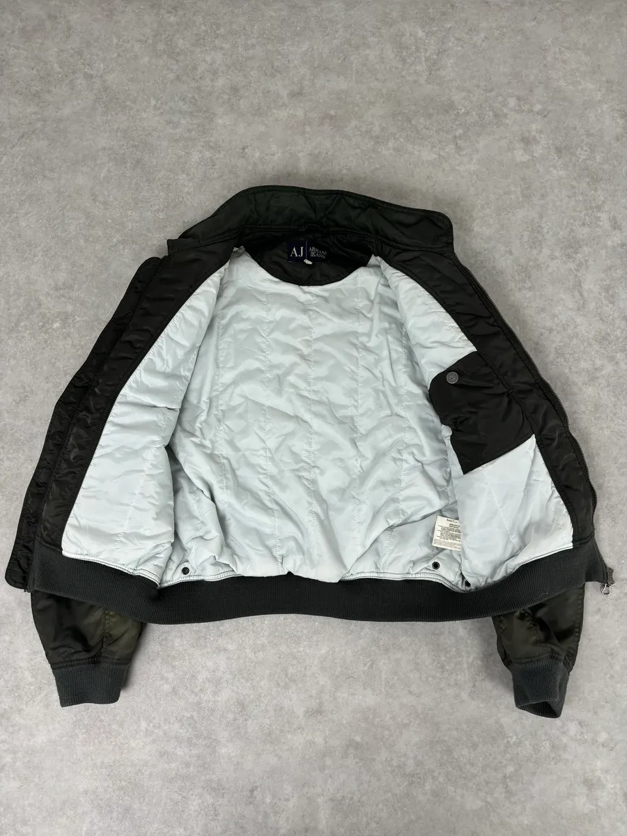 2000s Armani Olive Green Bomber Jacket - Image 6