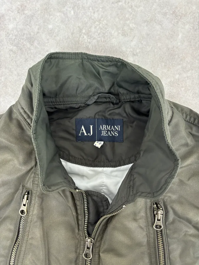 2000s Armani Olive Green Bomber Jacket - Image 7