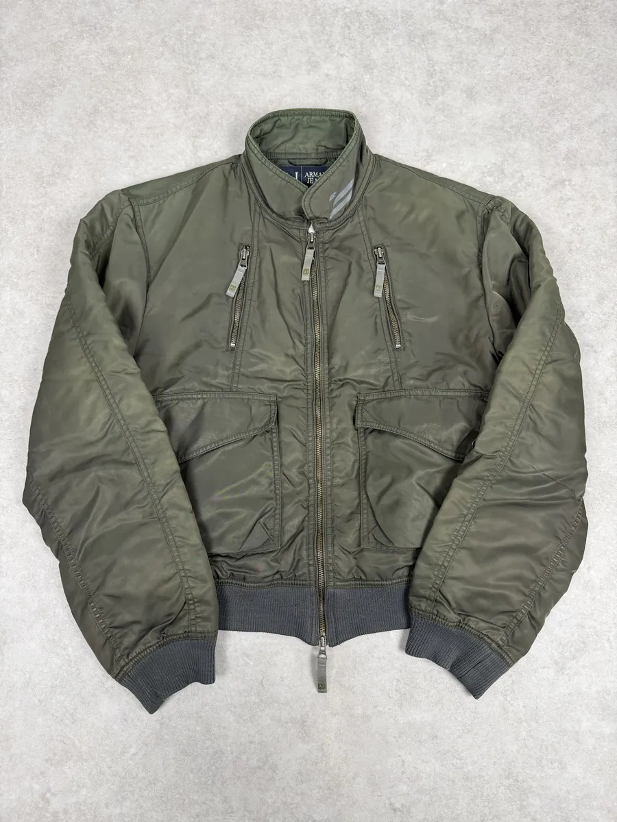 2000s Armani Olive Green Utility Bomber Jacket