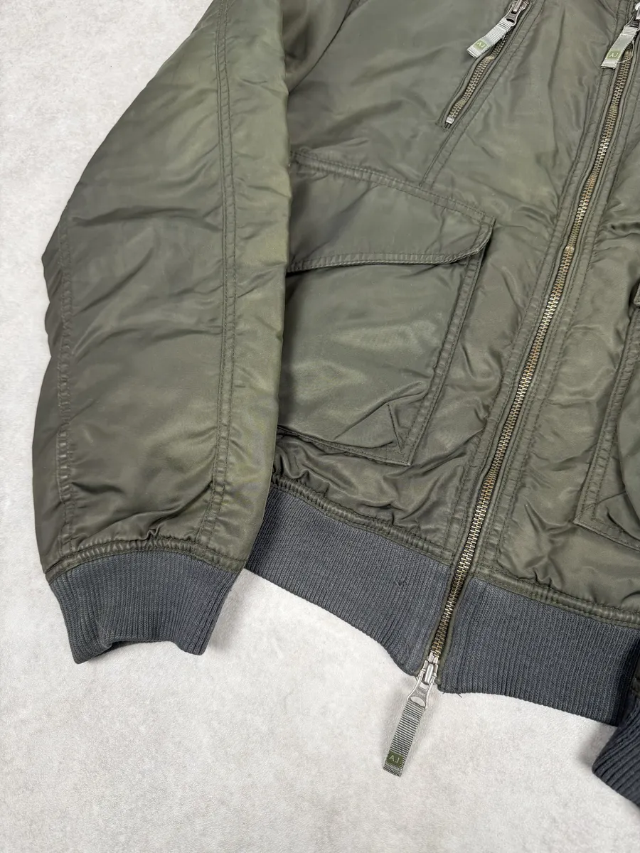 2000s Armani Olive Green Utility Bomber Jacket - Image 11
