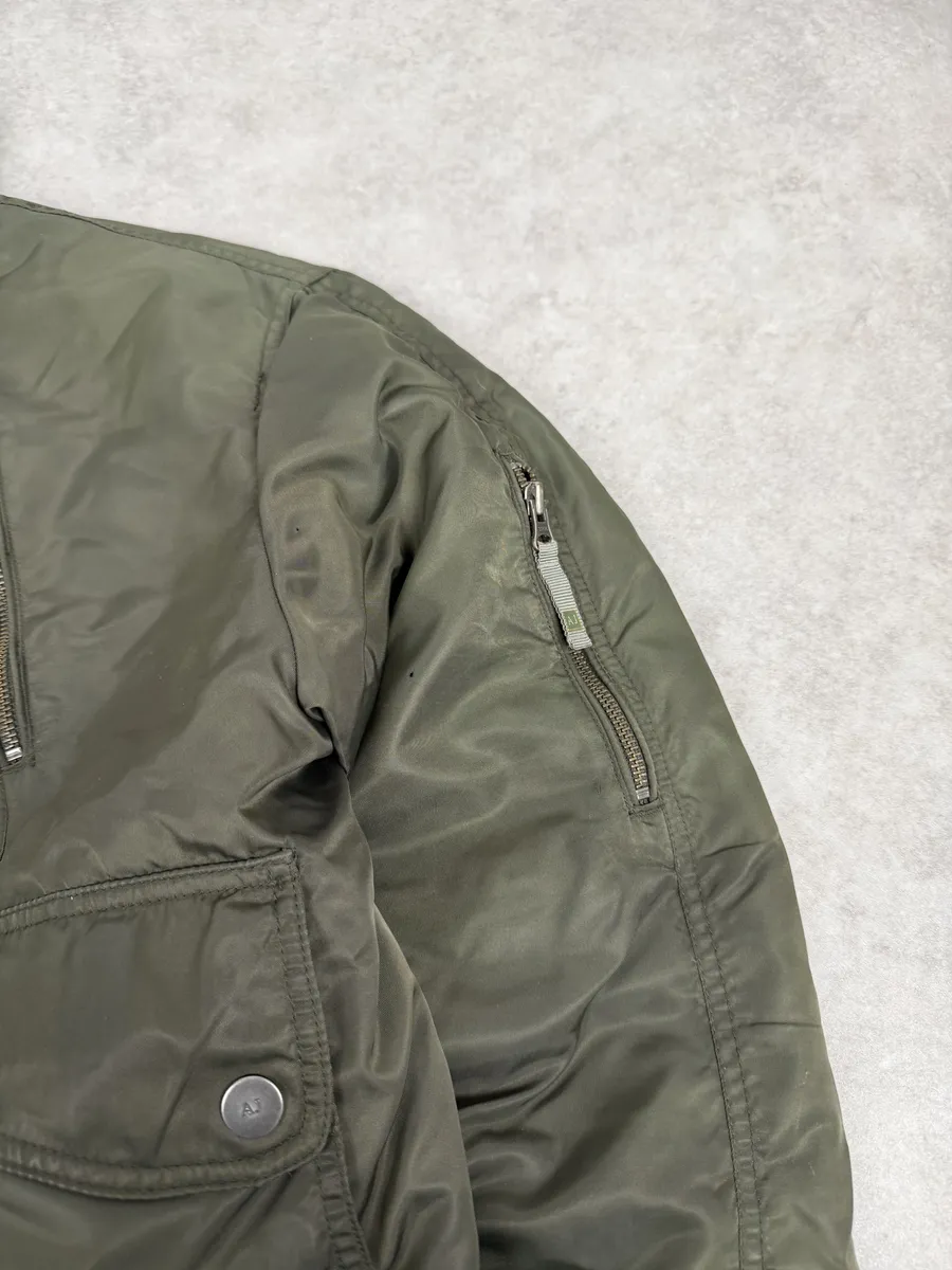 2000s Armani Olive Green Utility Bomber Jacket - Image 12