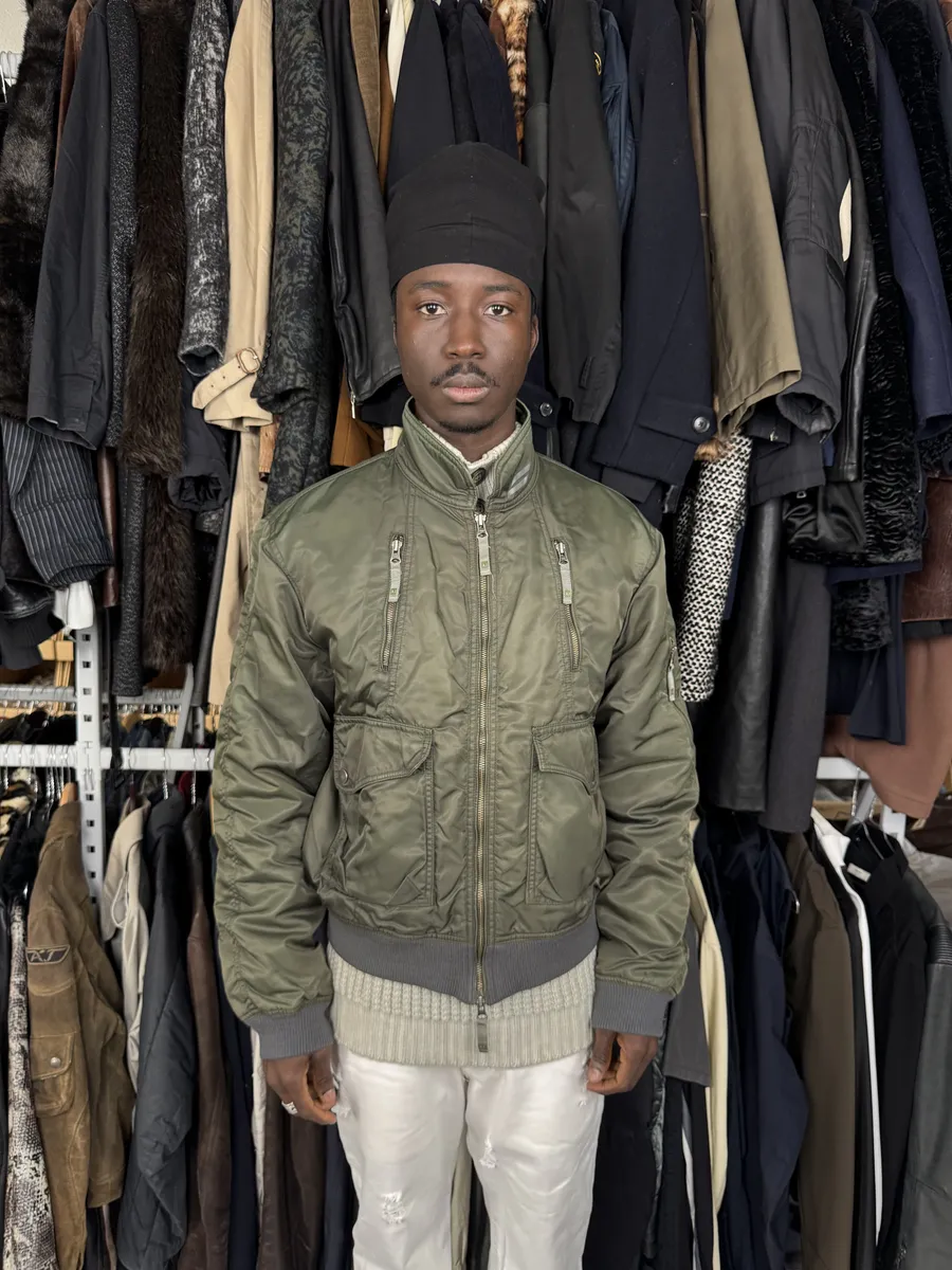 2000s Armani Olive Green Utility Bomber Jacket - Image 3