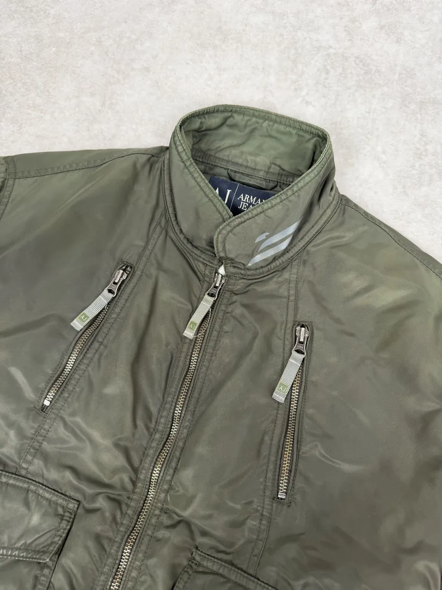 2000s Armani Olive Green Utility Bomber Jacket - Image 7