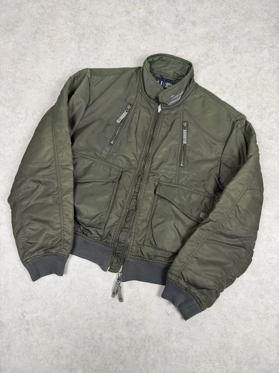 2000s Armani Olive Green Utility Bomber Jacket - Image 8