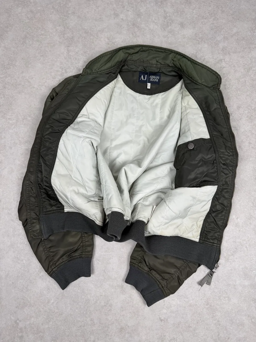 2000s Armani Olive Green Utility Bomber Jacket - Image 9