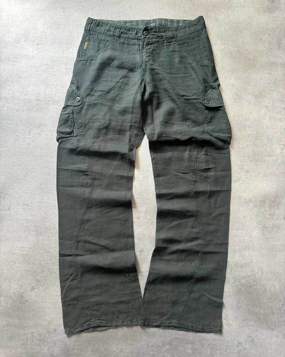 2000s Armani Olive Linen Cozy Cargo Pants