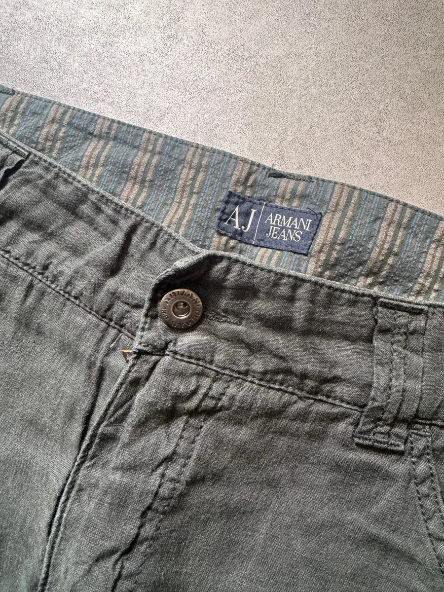 2000s Armani Olive Linen Cozy Cargo Pants - Image 9