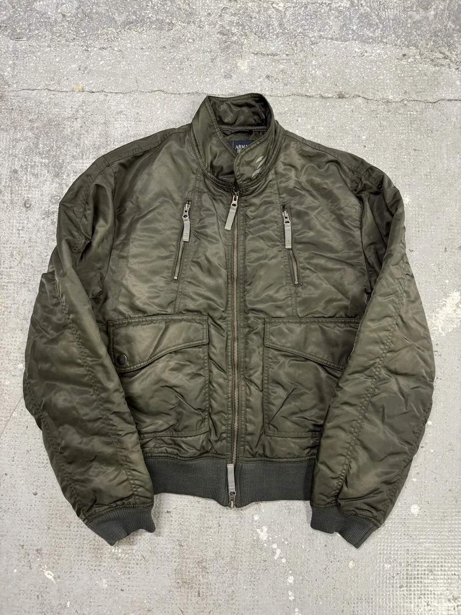2000s Armani Olive Multi Zip Cozy Bomber Jacket - Image 2