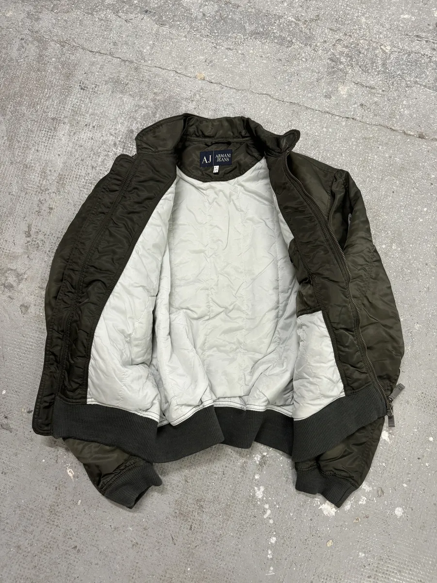 2000s Armani Olive Multi Zip Cozy Bomber Jacket - Image 7