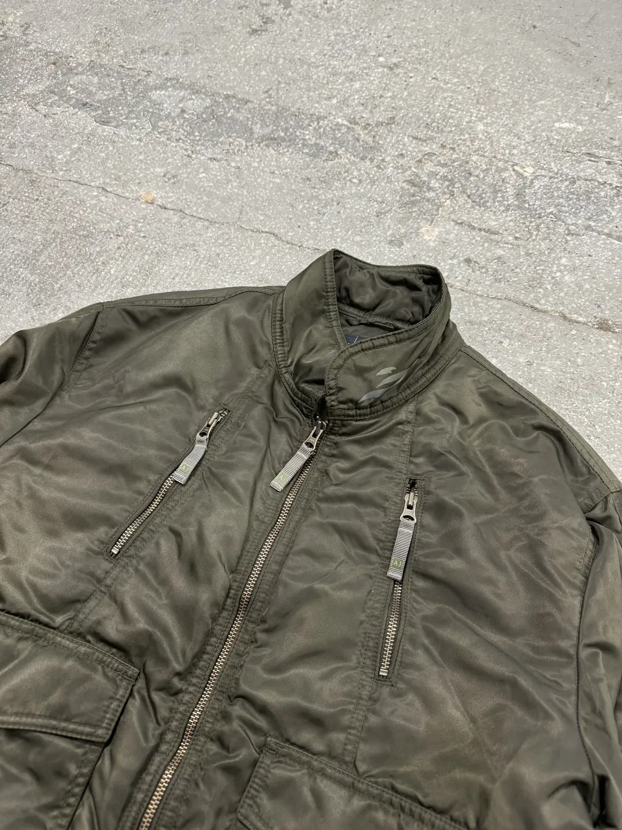 2000s Armani Olive Multi Zip Cozy Bomber Jacket - Image 9