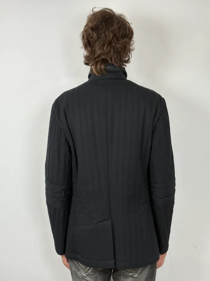 2000s Armani Padded Lines Black Coat - Image 3