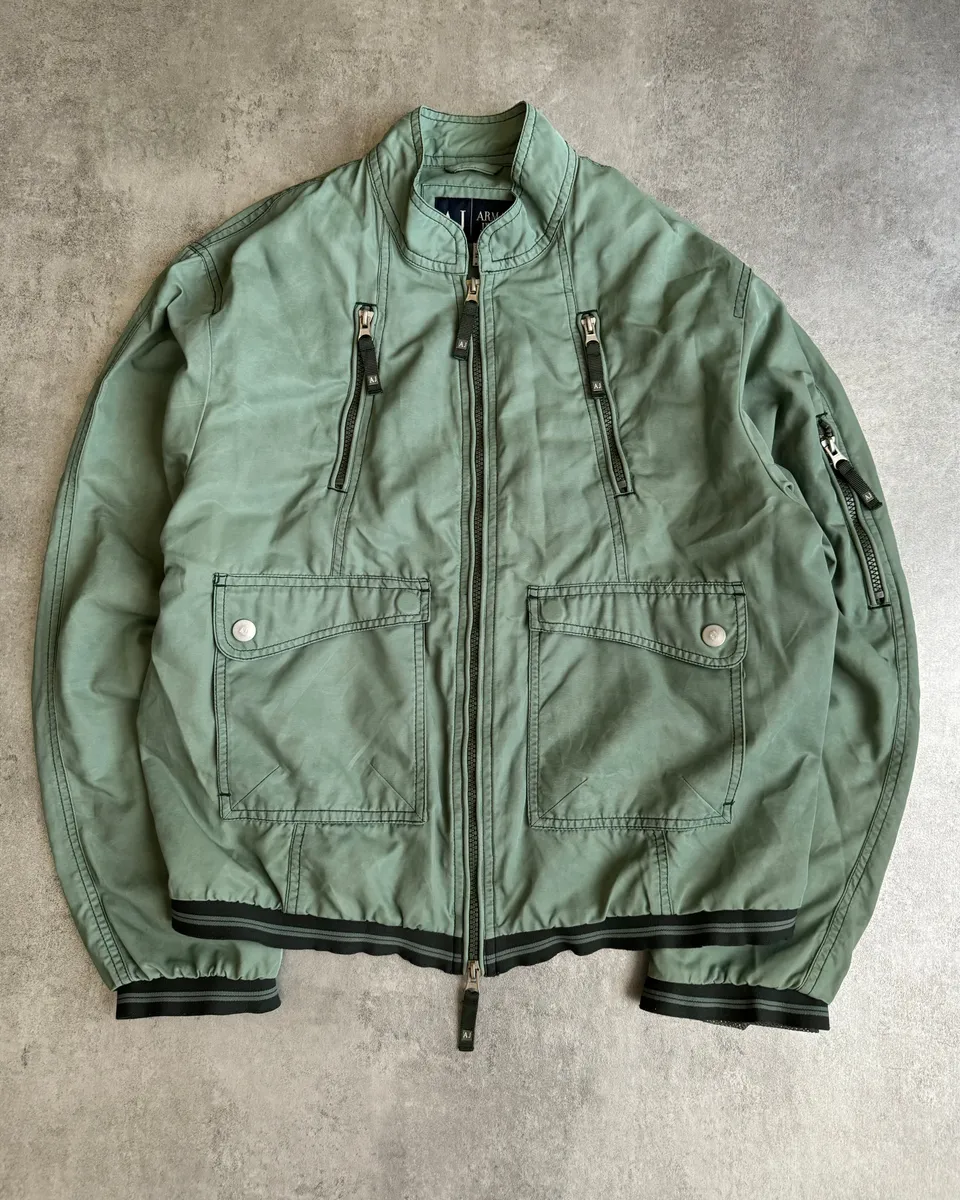2000s Armani Pastel Drift Green Relaxed Bomber Jacket - Image 2
