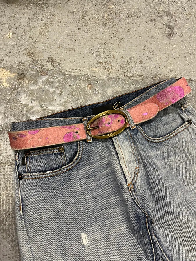 2000s Armani Pink Pony Hair Leather Belt