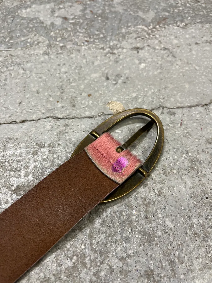 2000s Armani Pink Pony Hair Leather Belt - Image 10