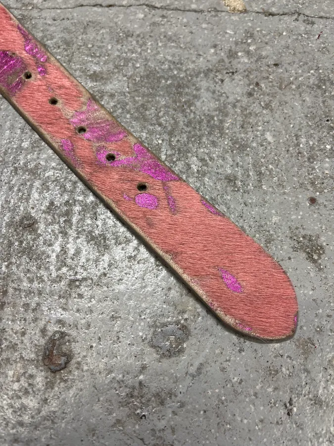 2000s Armani Pink Pony Hair Leather Belt - Image 6