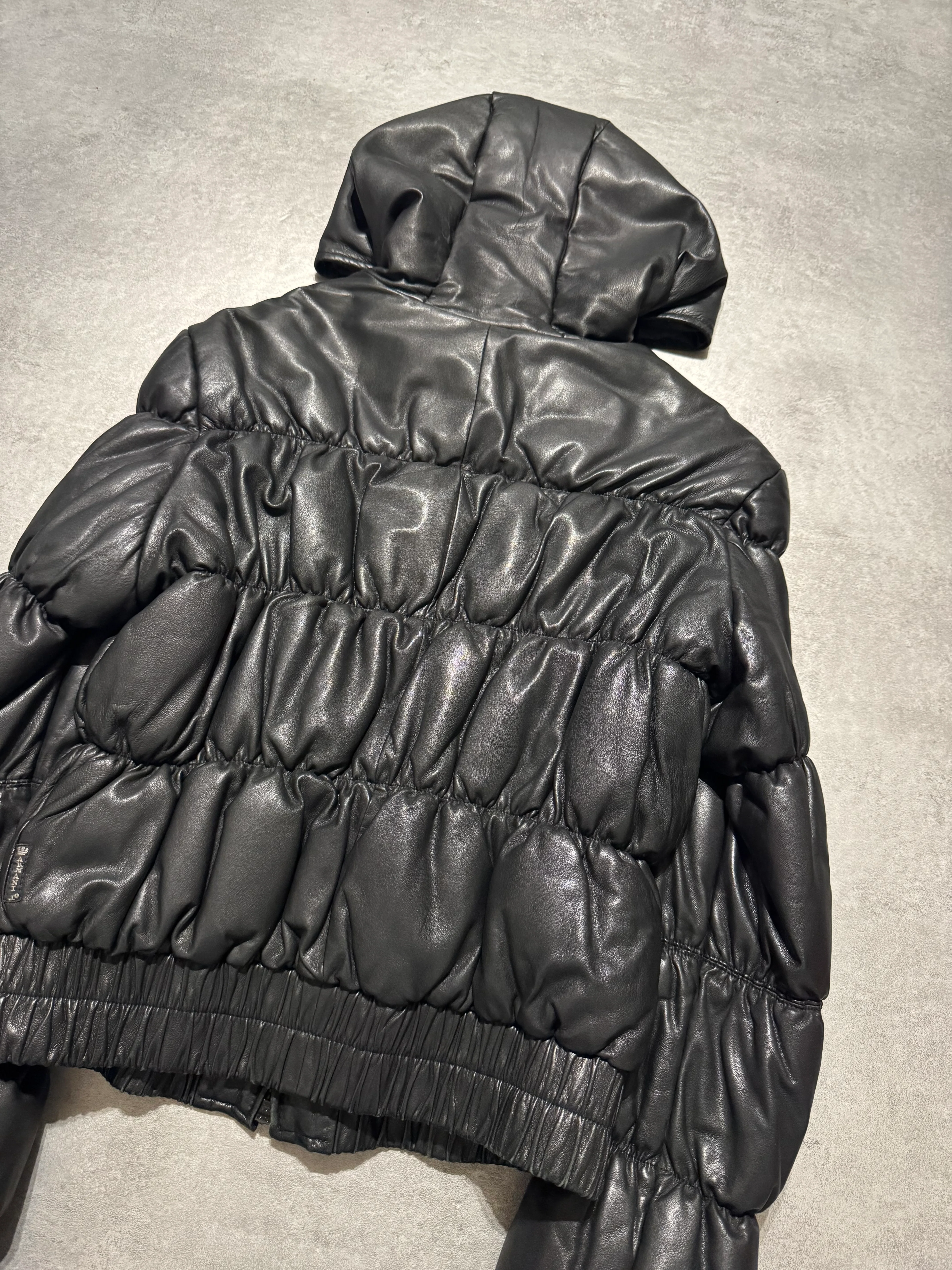 2000s Armani Pleats Black Leather Jacket - Image 7