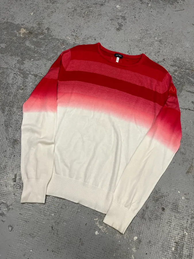 2000s Armani Red & White Gradient Sweater - Image 4