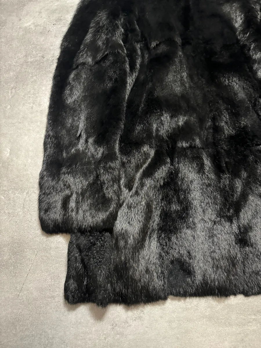 2000s Armani Reversible 2 in 1 Avant-Garde Black Rustic Fur Jacket - Image 7