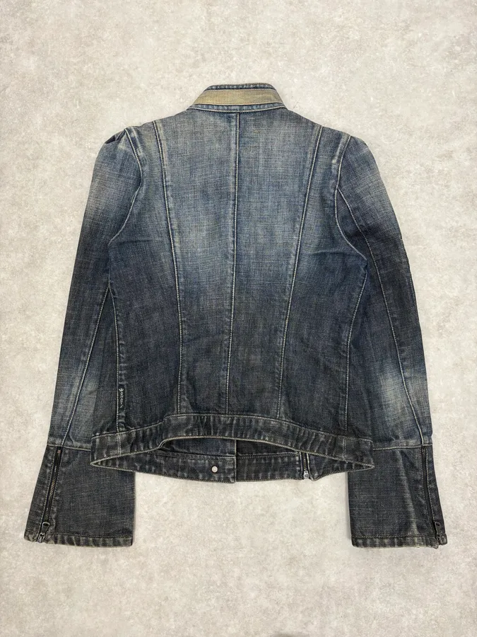 2000s Armani Samurai Asymmetrical Zip Denim Jacket - Image 6