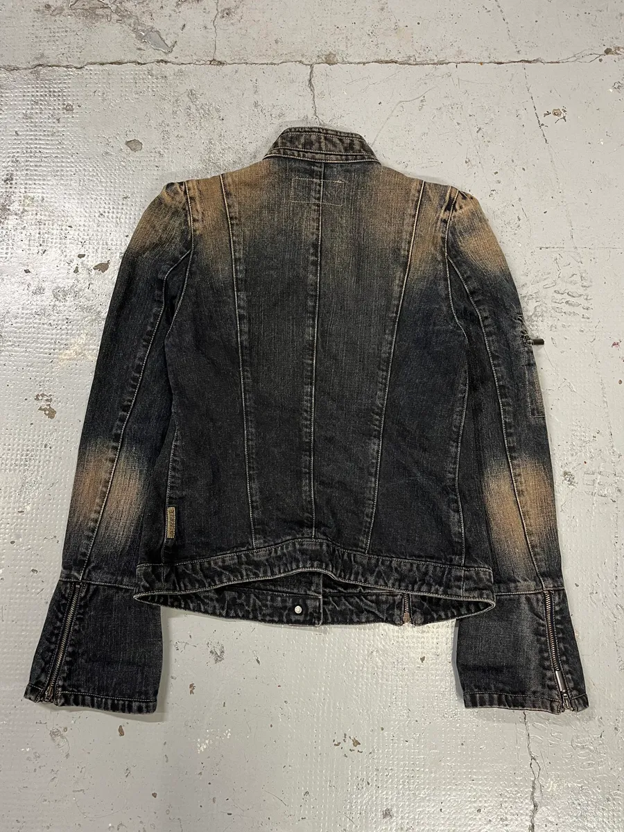 2000s Armani Samurai Faded Blue Washed Denim Jacket - Image 6