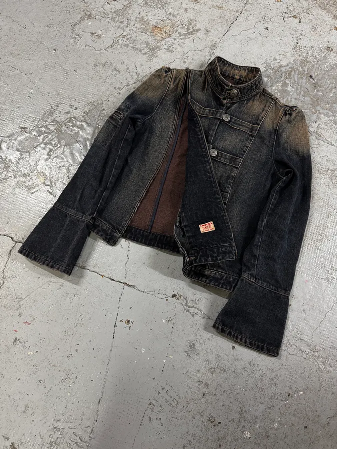 2000s Armani Samurai Faded Denim Jacket - Image 3