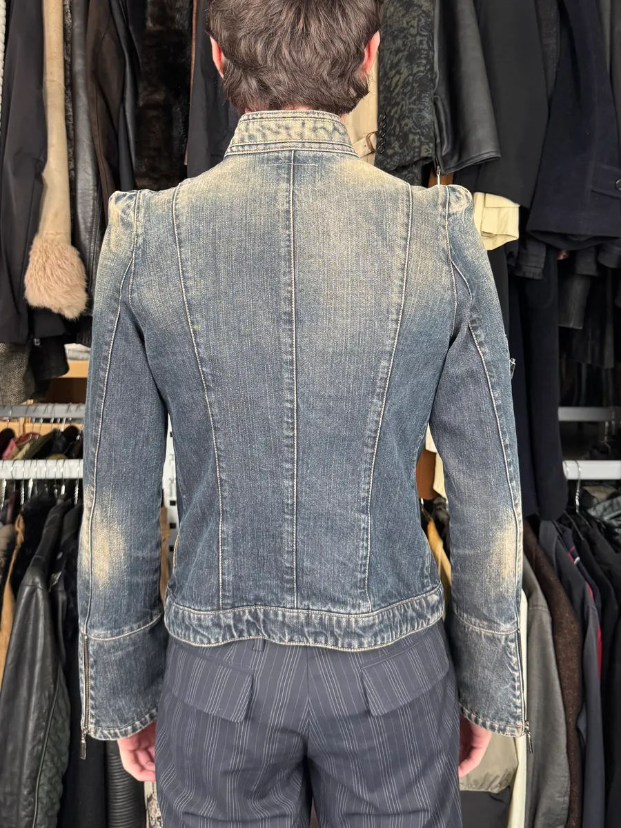 2000s Armani Samurai Faded Denim Jacket - Image 3