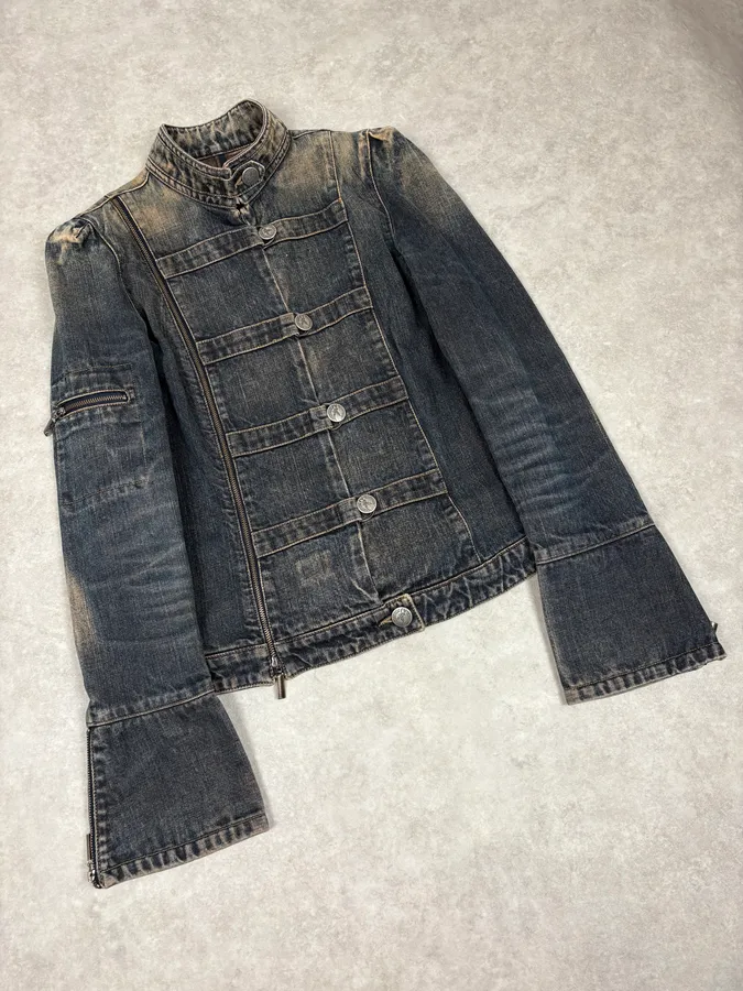 2000s Armani Samurai Faded Denim Jacket - Image 4
