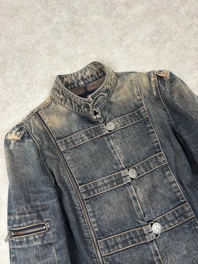 2000s Armani Samurai Faded Denim Jacket - Image 5