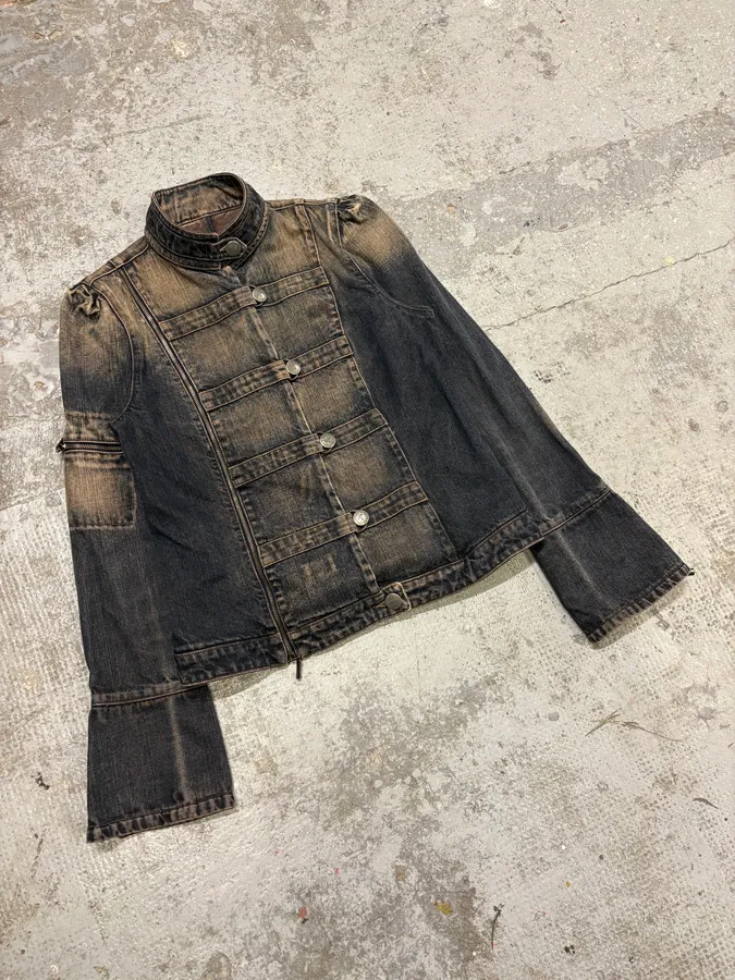 2000s Armani Samurai Faded Denim Jacket - Image 3