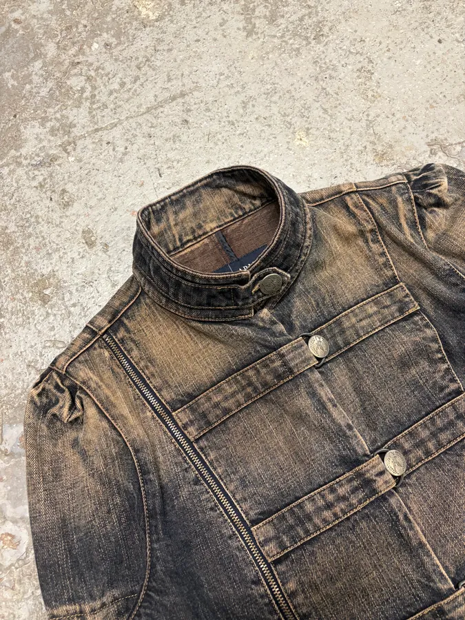 2000s Armani Samurai Faded Denim Jacket - Image 4