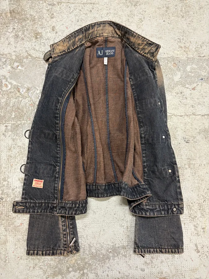 2000s Armani Samurai Faded Denim Jacket - Image 6