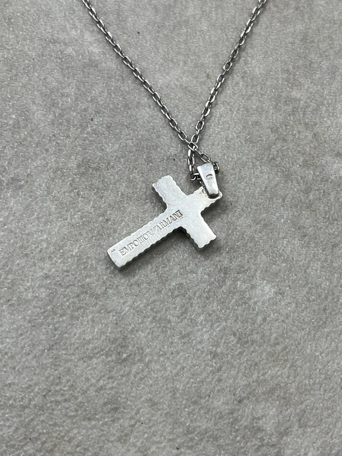 2000s Armani Silver Cross Necklace - Image 5