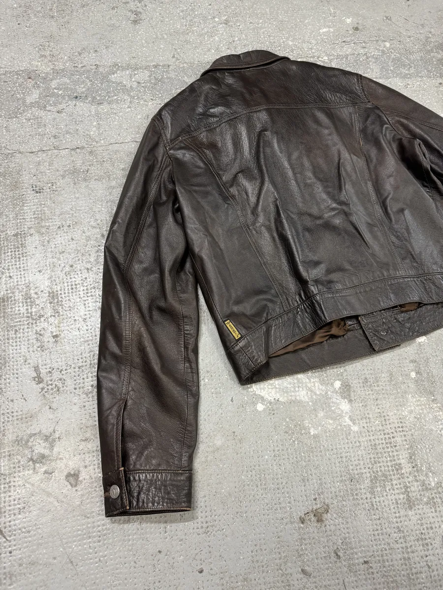 2000s Armani Simple Brown Leather Jacket - Image 6