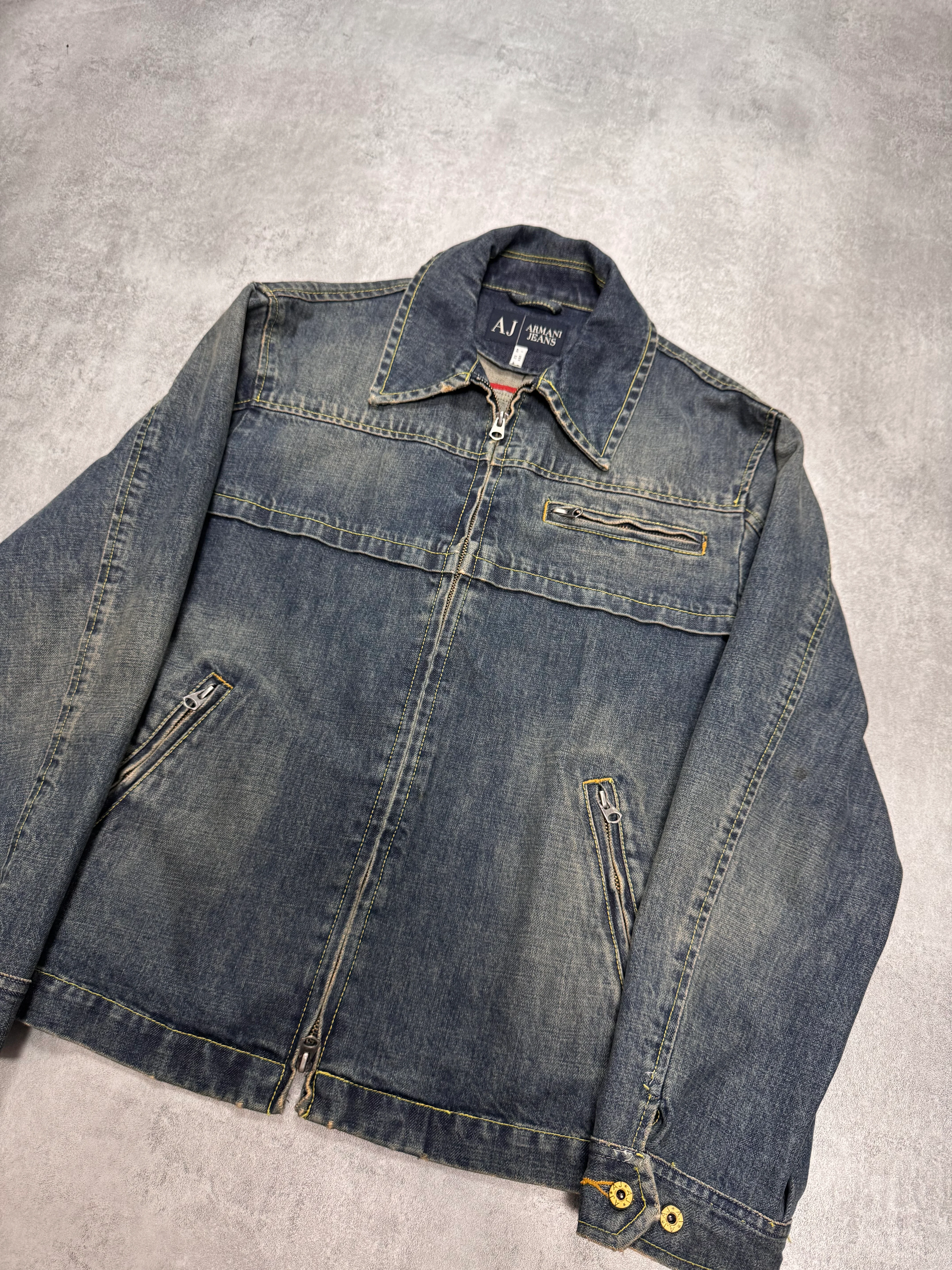2000s Armani Structured Blue Denim Jacket - Image 2