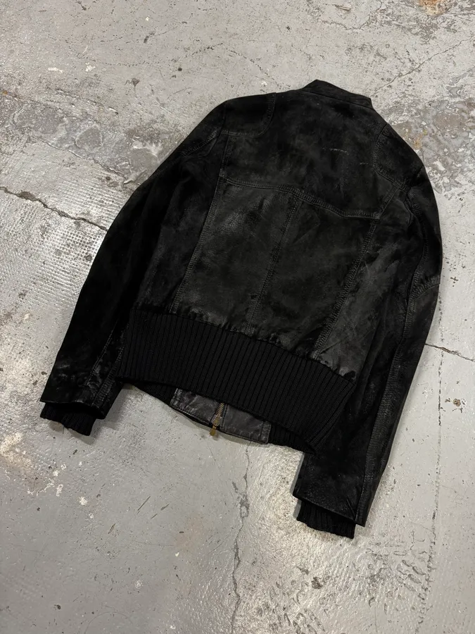 2000s Armani Technical Black Suede Leather Jacket - Image 6