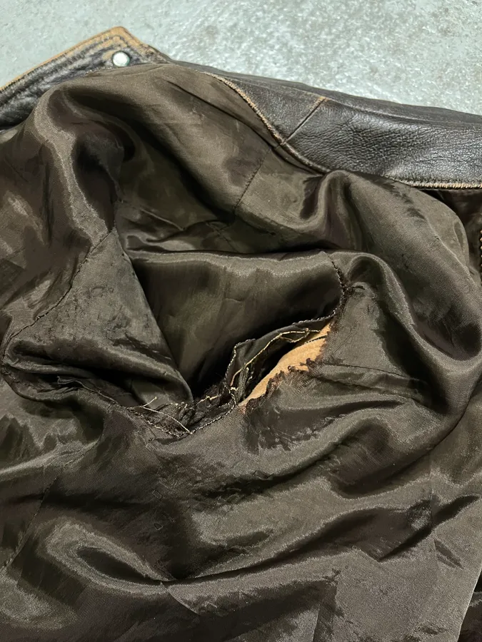2000s Armani Trucker Faded Brown Leather Buttoned Jacket - Image 11