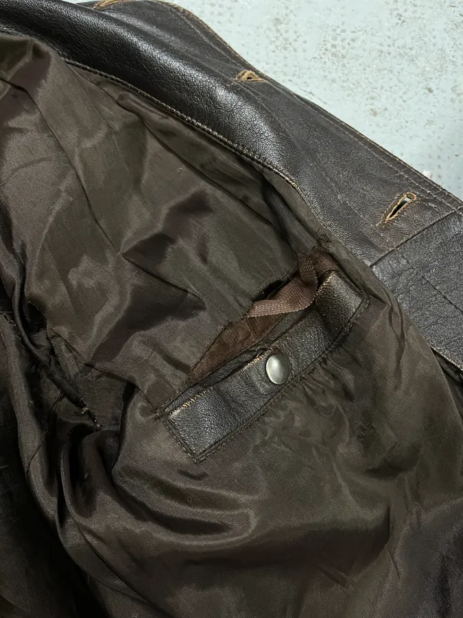 2000s Armani Trucker Faded Brown Leather Buttoned Jacket - Image 12