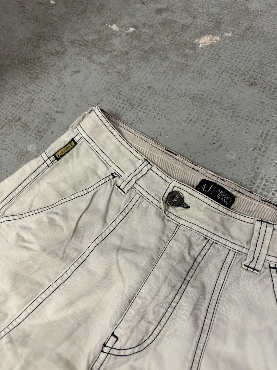 2000s Armani White Wide Cargo Pants - Image 7