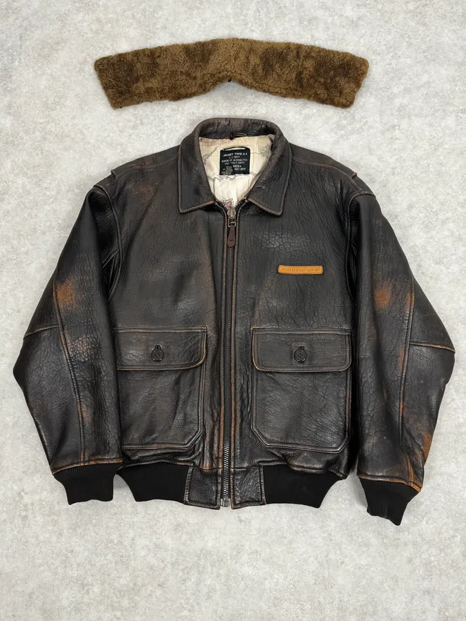 2000s Avirex Brown Pilot Aviator Bomber Jacket