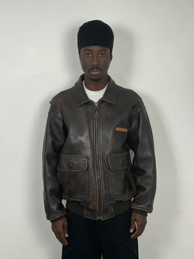 2000s Avirex Brown Pilot Aviator Bomber Jacket - Image 2