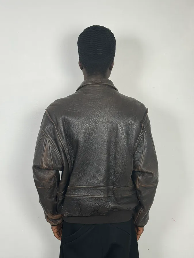 2000s Avirex Brown Pilot Aviator Bomber Jacket - Image 3