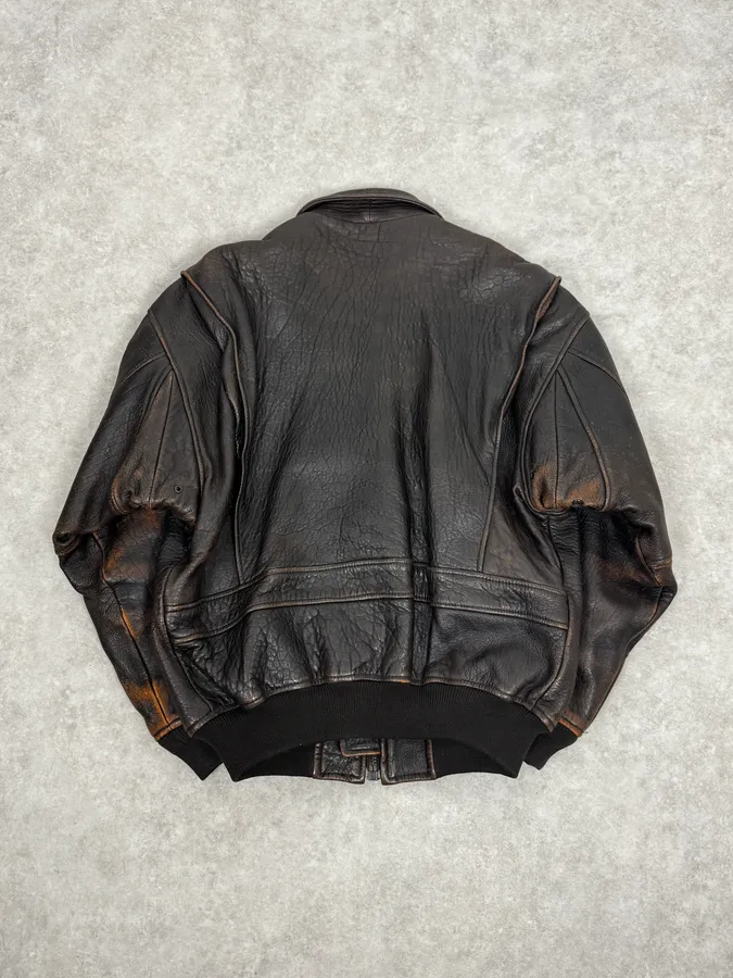2000s Avirex Brown Pilot Aviator Bomber Jacket - Image 4