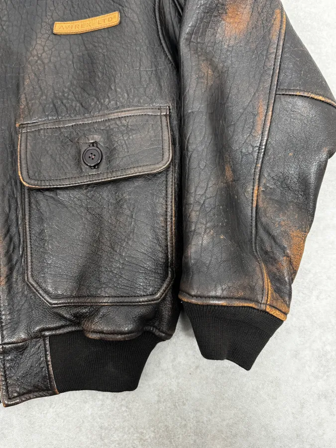 2000s Avirex Brown Pilot Aviator Bomber Jacket - Image 8