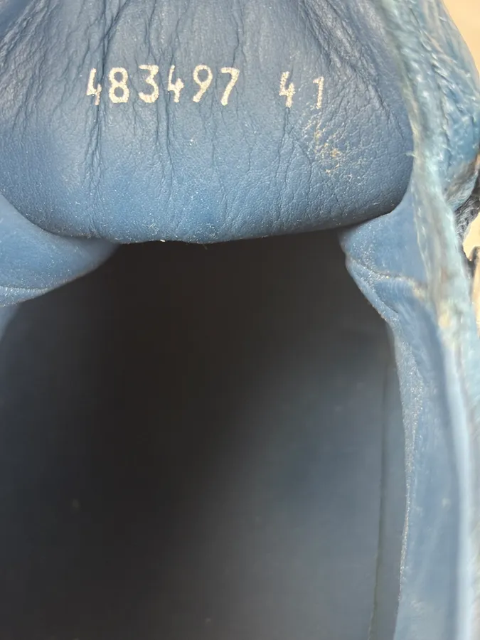 2000s Balenciaga Arena Dark Blue Cracked Leather High Top Sneakers - Image 8