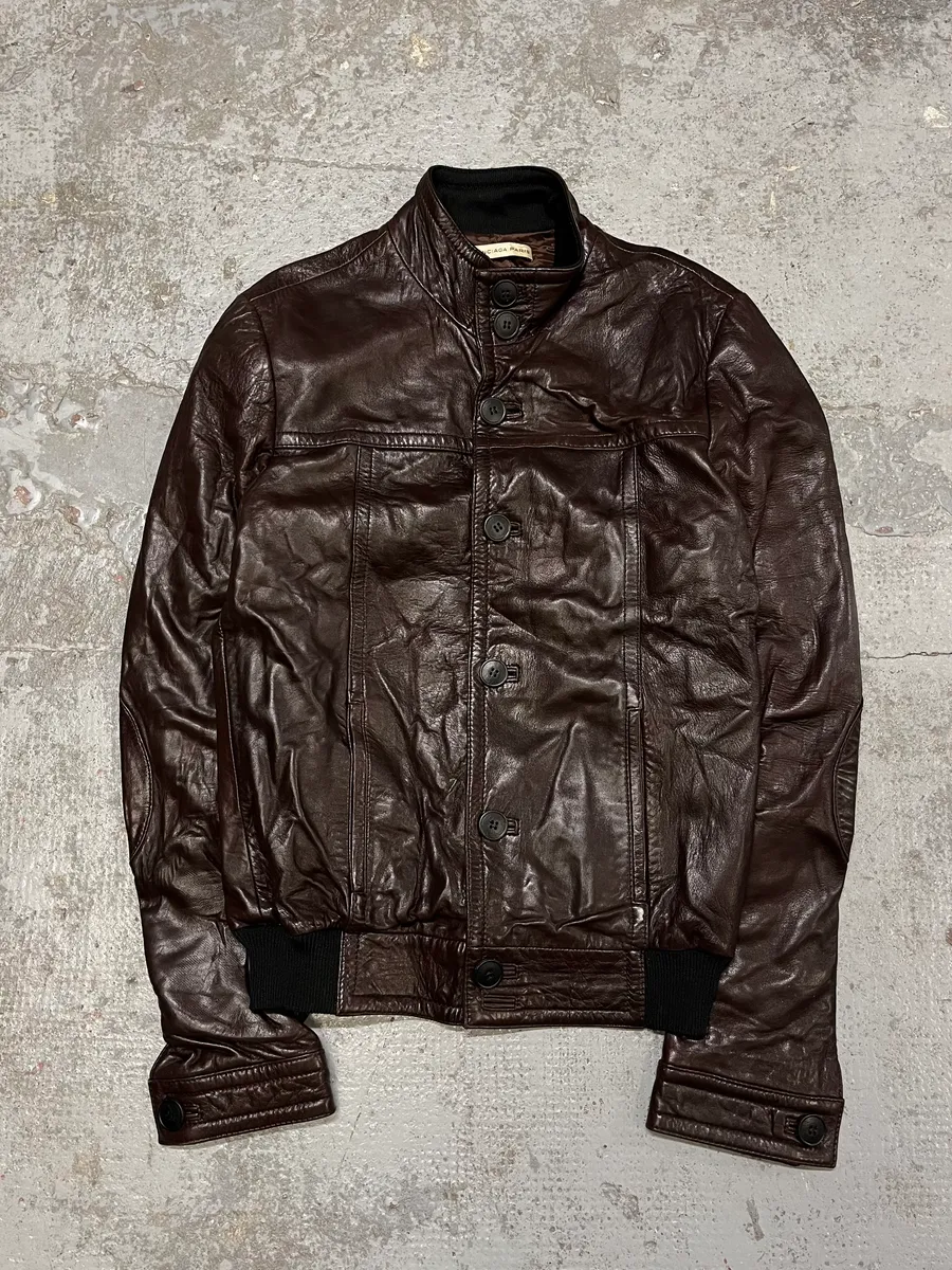 2000s Balenciaga Brown Leather Bomber Jacket