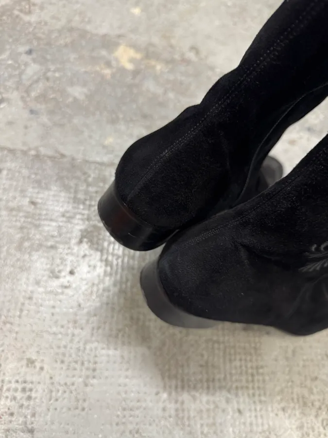 2000s Balenciaga Floral Black Suede Leather Boots - Image 4