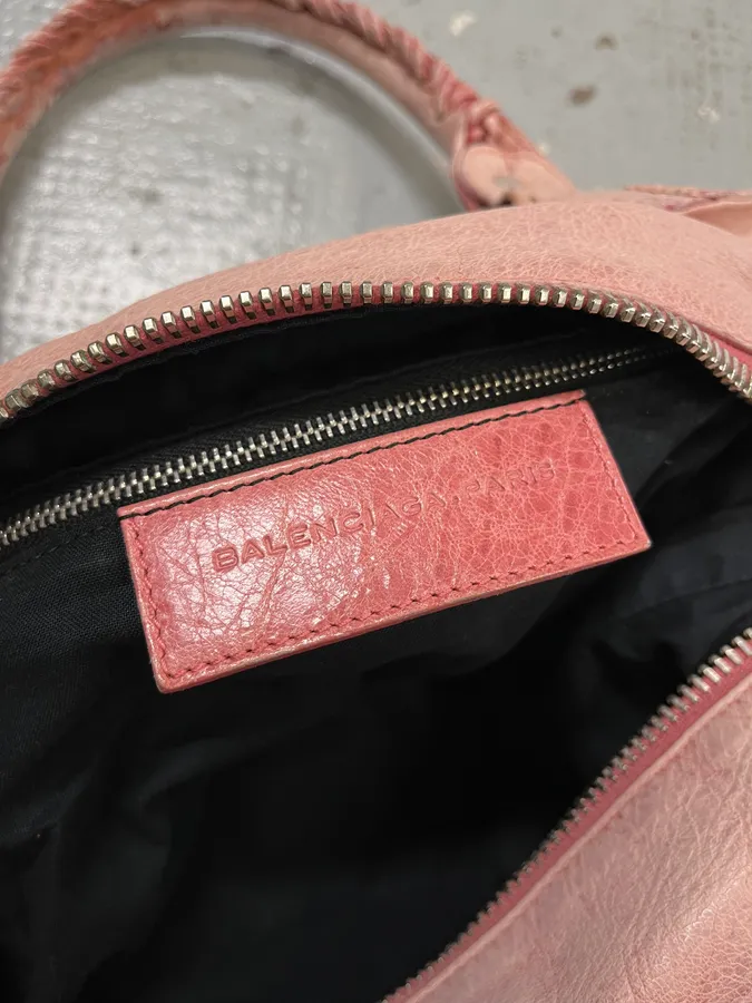 2000s Balenciaga Pink Leather Studded City Bag - Image 9