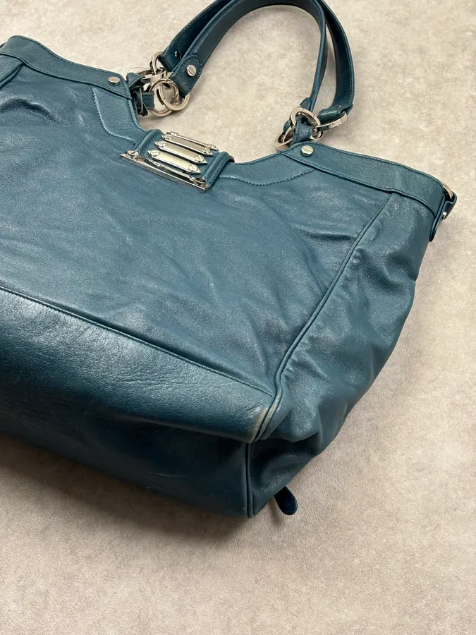 2000s Balenciaga Turquoise Leather Multi-Pocket Studded Shoulder Bag - Image 18