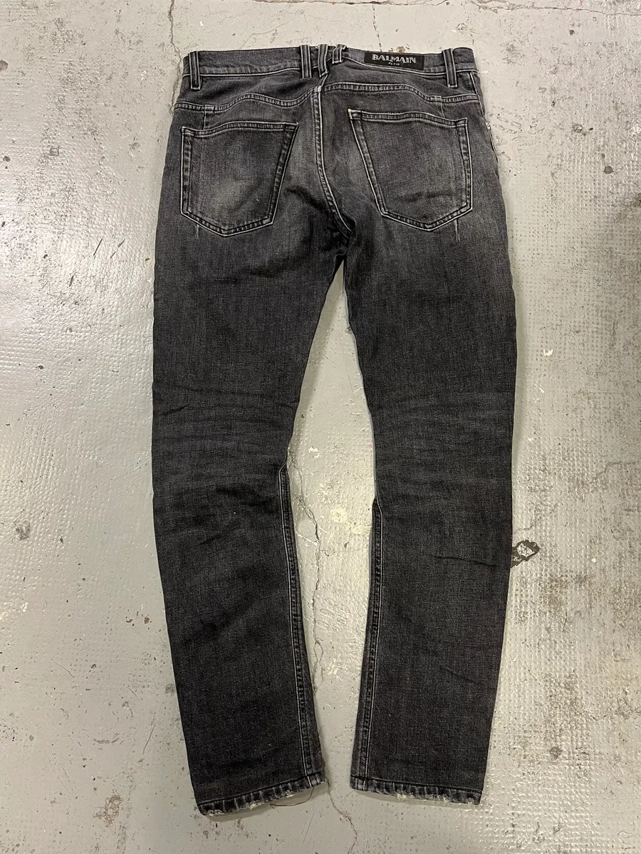 2000s Balmain Black Faded Slim Denim Jeans - Image 7