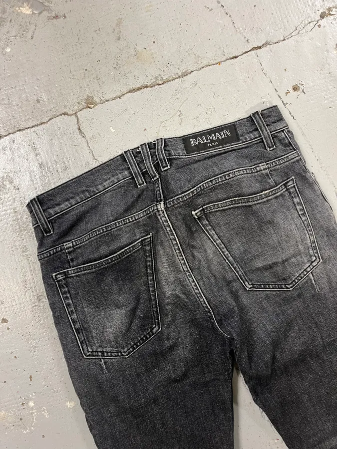 2000s Balmain Black Faded Slim Denim Jeans - Image 8